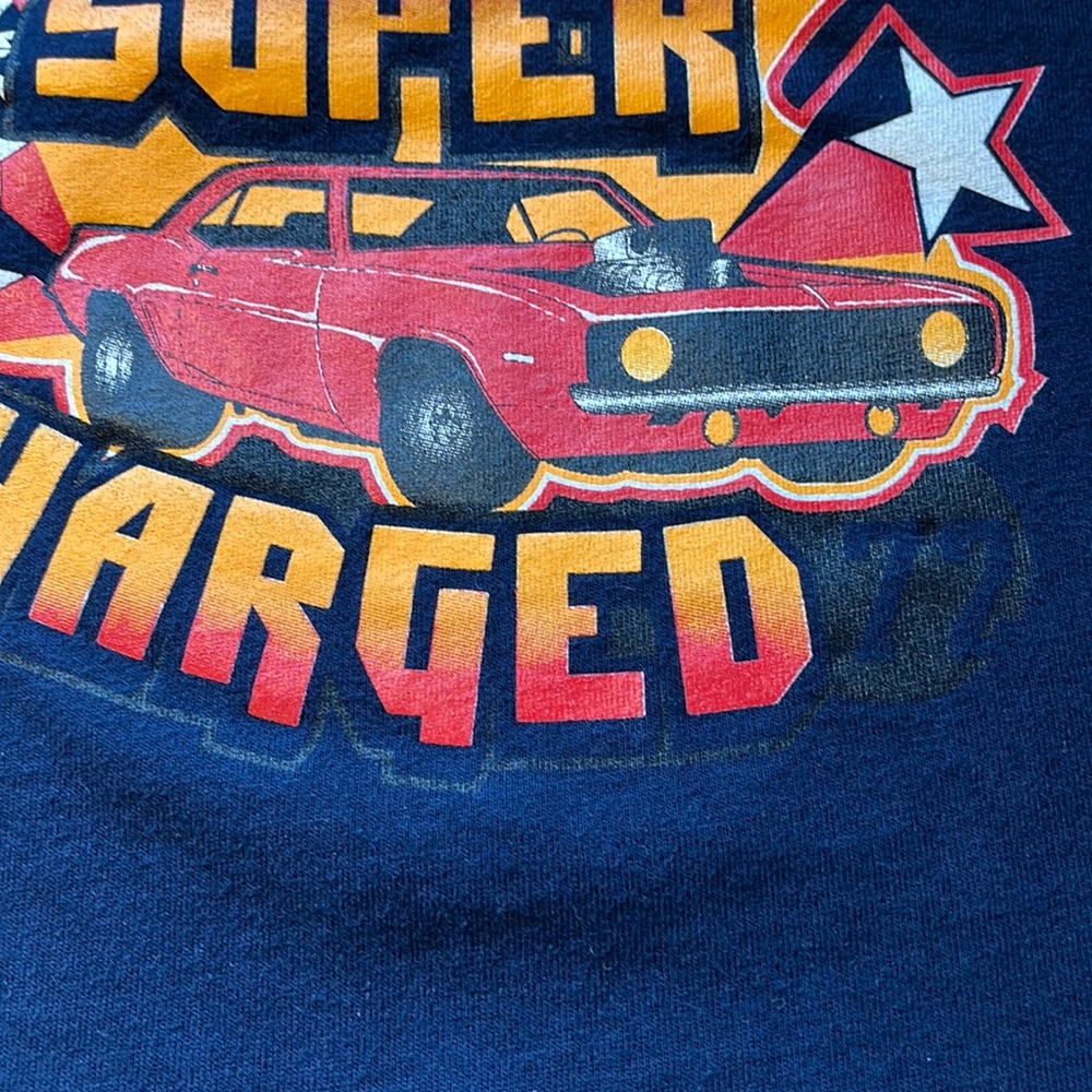 Muscle Car Graphic Short Sleeve Tee “Super Charged 77”, Navy Red Orange | XL - Picture 7 of 8